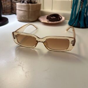 Beige Rectangular Sunglasses